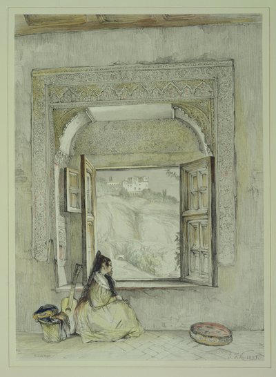 O Palácio do Generalife, da Casa de Chapi, de "Esboços e Desenhos da Alhambra", gravado por William Gauci (fl.1825-54), 1833 de John Frederick Lewis